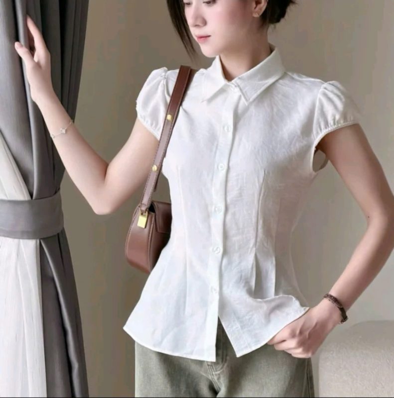 Áo- Sơ -Mi -Dáng- Vừa -Chiết- Eo -Trơn -Vải -Đũi