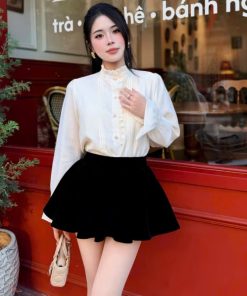Áo- sơ -mi -nữ -tay -bồng- viền -bèo- phong -cách -tiểu -thư -cổ -điển