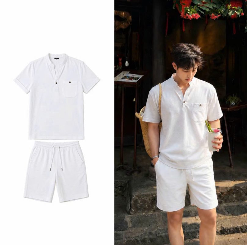 Set- bộ -đũi -nam -sơ- mi -cộc -tay