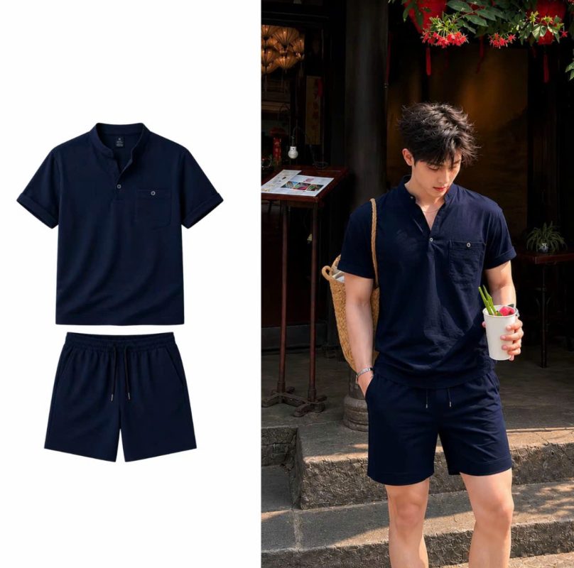 Set- bộ -đũi -nam -sơ- mi -cộc -tay