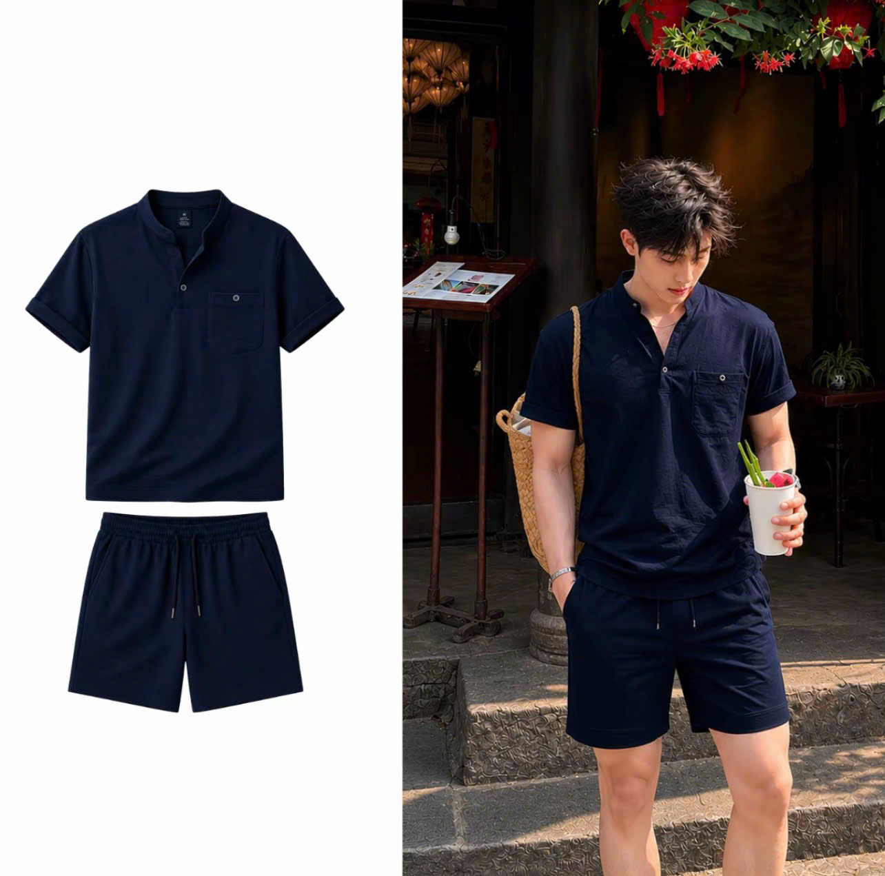 Set- bộ -đũi -nam -sơ- mi -cộc -tay