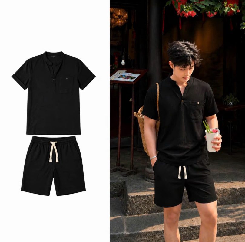 Set- bộ -đũi -nam -sơ- mi -cộc -tay