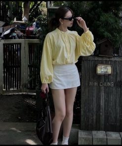 Áo - sơ -mi -cổ -trụ -tay- bồng